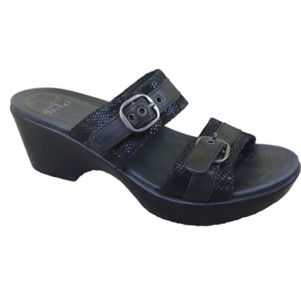 Dansko Jessie comfort Sandals Black Lizard Double Buckle Strap Wm Sz 39-8.5-9 US